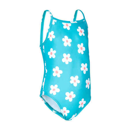 Baby Girls' One-Piece Swimsuit Blue with Flower Print