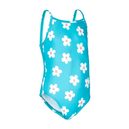 Plavi sa cvetnim printom jednodelni kupaći kostim za devojčice