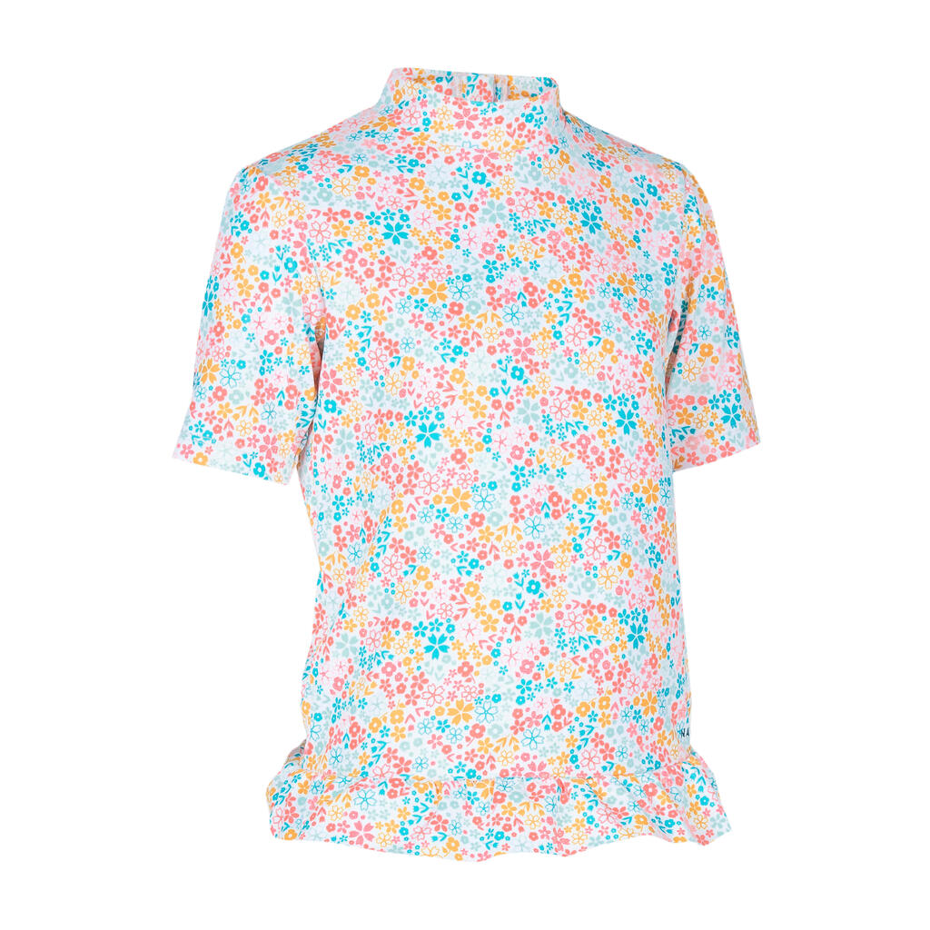 Bērnu UV aizsardzības T krekls ar īsām piedurknēm, ar ziedu apdruku