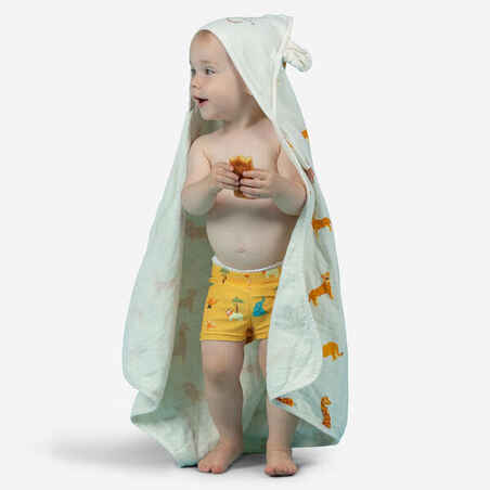 Βαμβακερή βρεφική πετσέτα κολύμβησης με κουκούλα, με τύπωμα ΣΑΒΑΝΑ