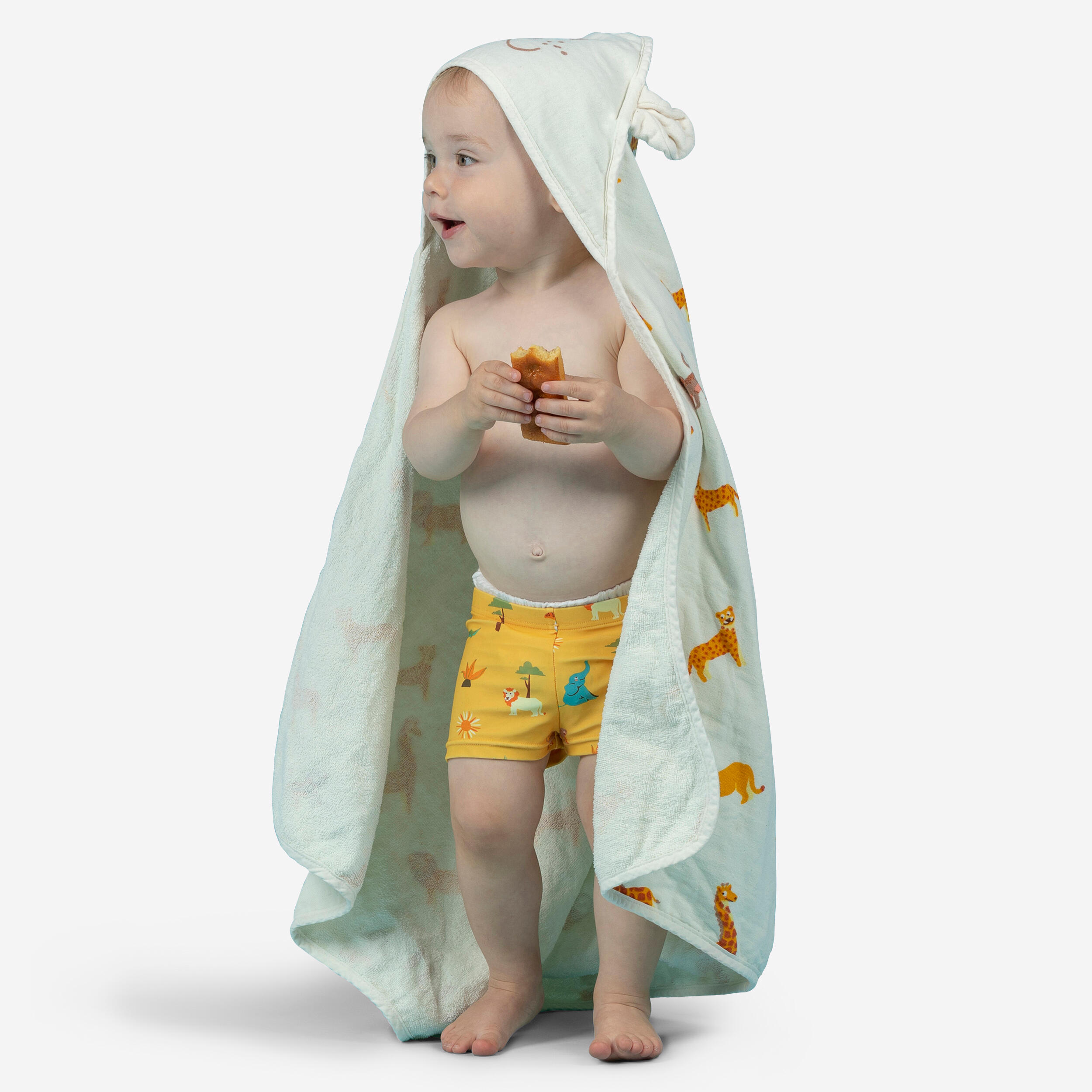 Linge de bain en coton pour bébé imprimé SAVANE avec capuche 3/6