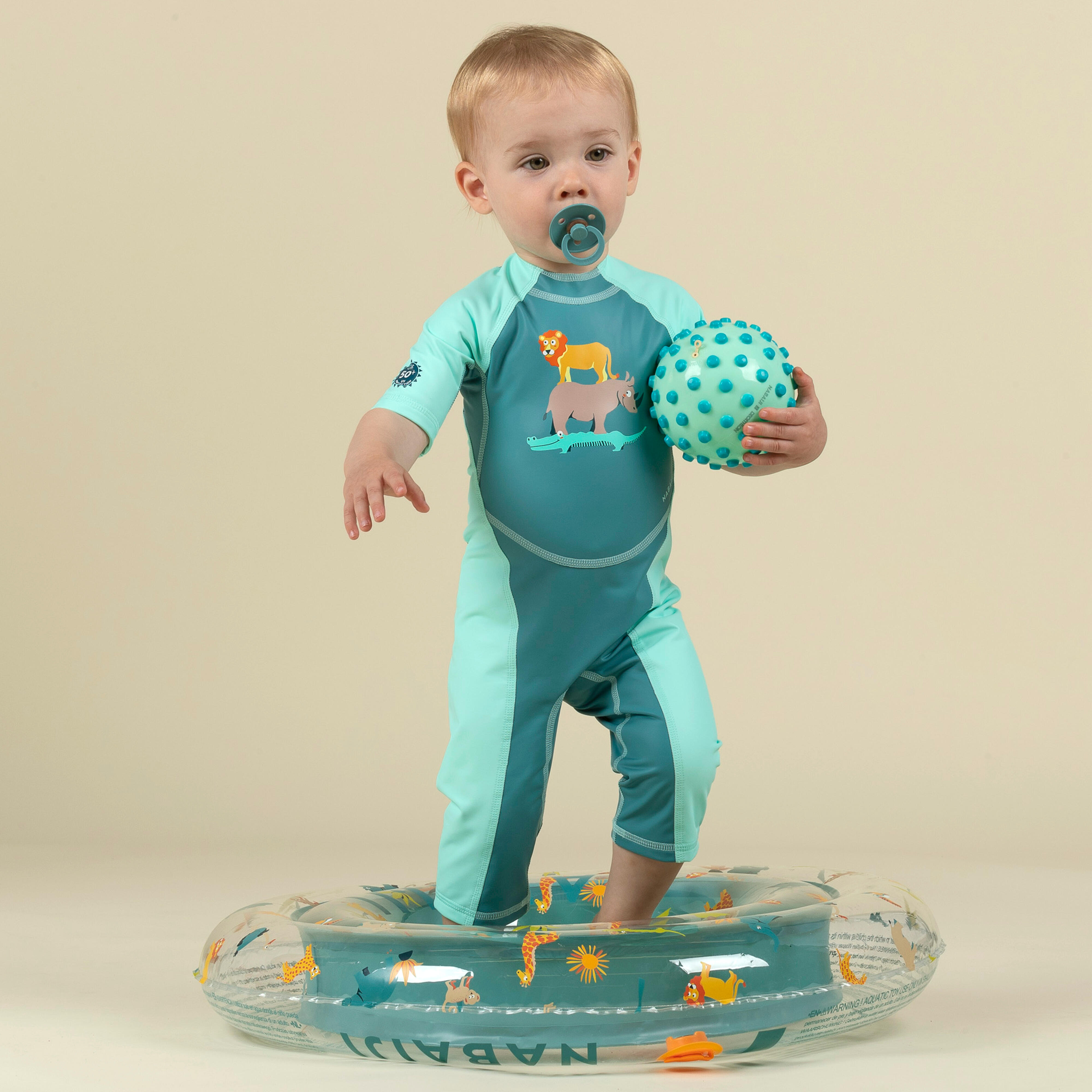 Babyhug Full Sleeves Water Repellent Legged Swimsuit with Astronaut Print - Blue main image 1