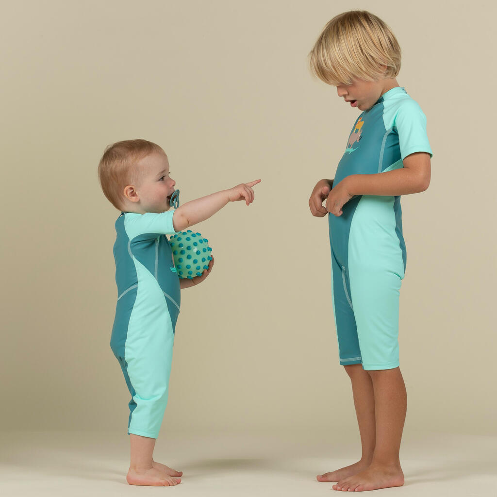 Bērnu UV aizsardzības hidrotērps, zaļš, ar savannas apdruku