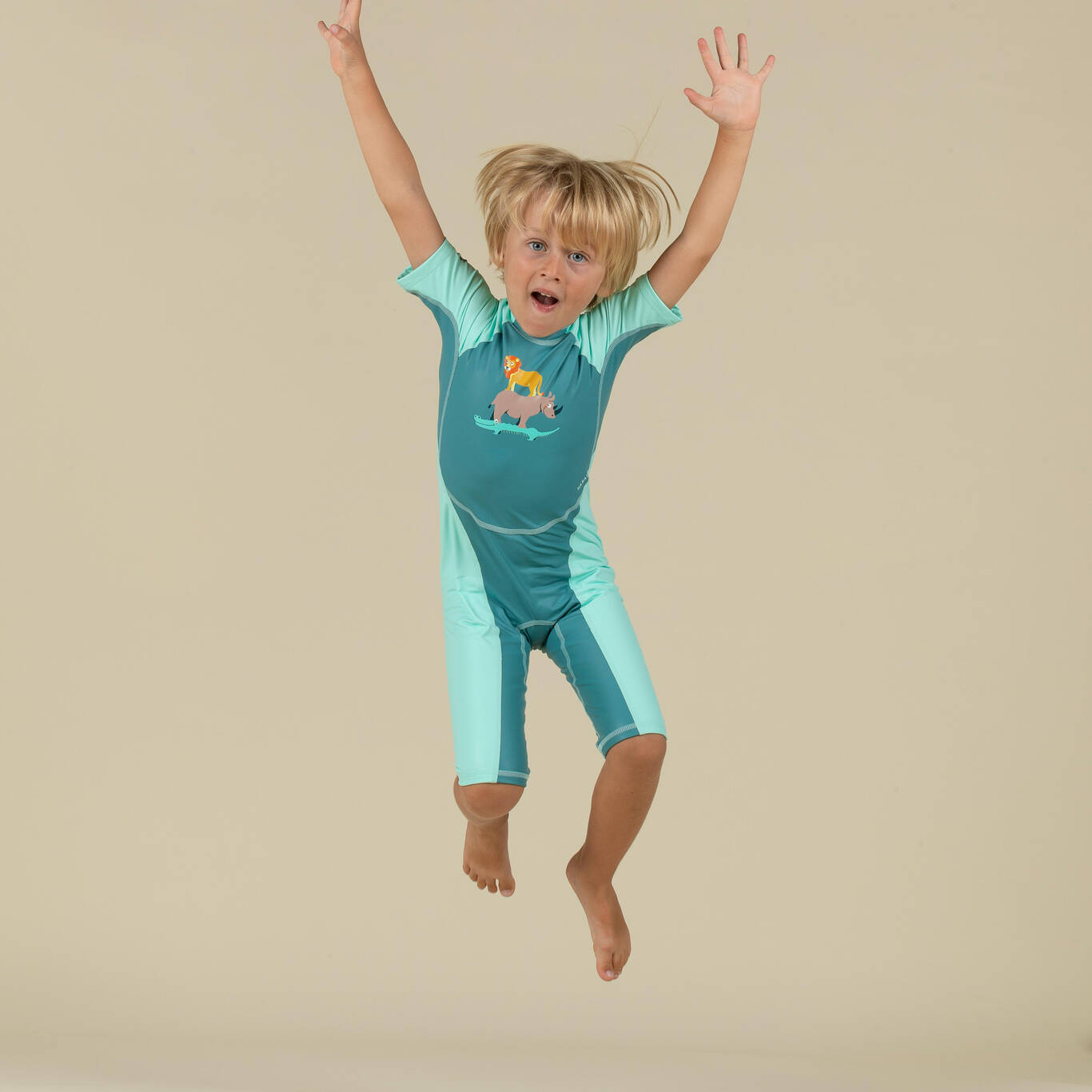 Baby UVProtection Wetsuit green with SAVANNAH print Decathlon