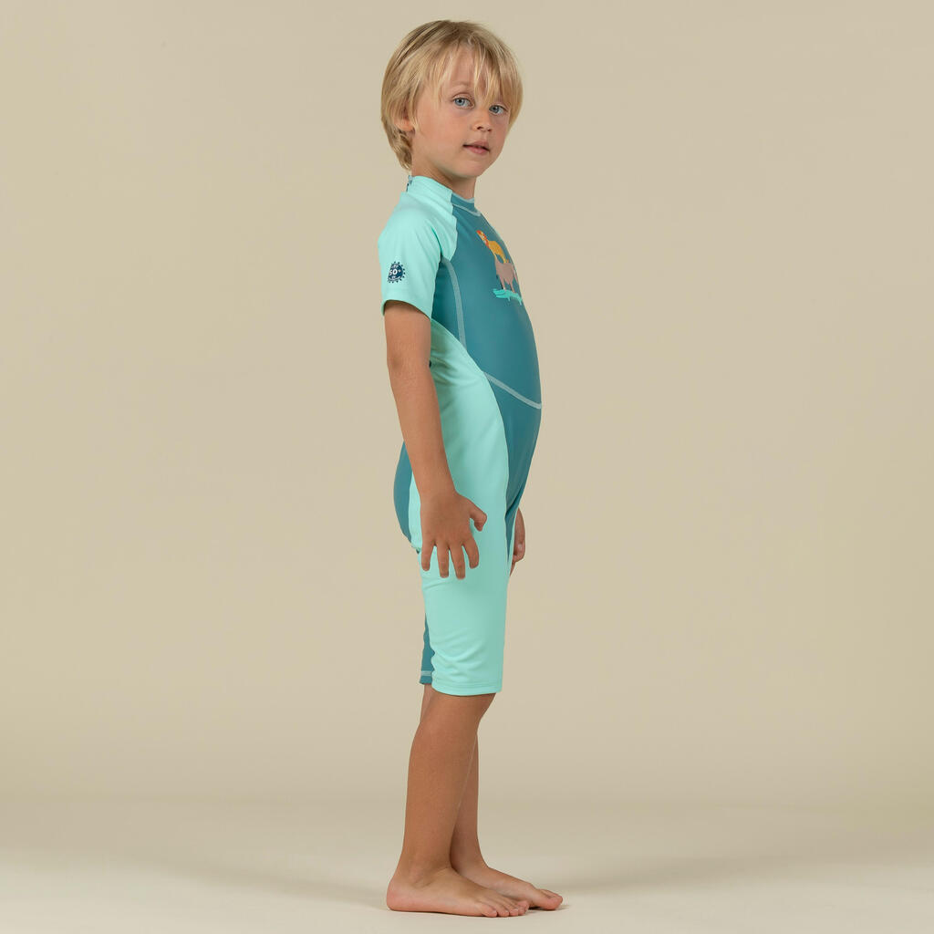 Bērnu UV aizsardzības hidrotērps, zaļš, ar savannas apdruku