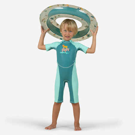 חליפת שחייה לתינוקות, עם הגנה מקרינת UV - ירוק עם הדפס סוואנה