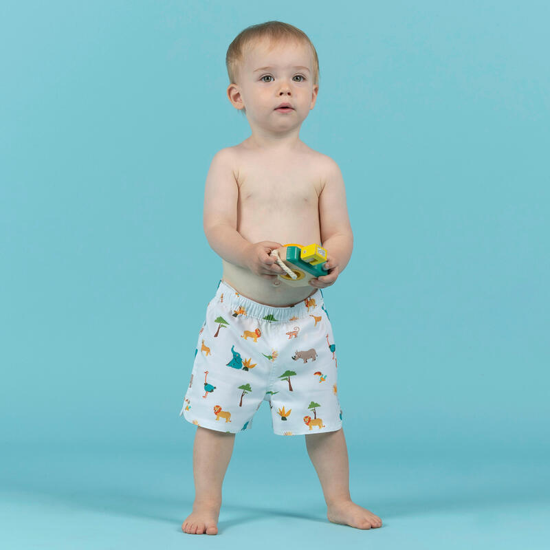 Schwimmshorts Baby/Kinder - Druckmotiv Savanne weiss 