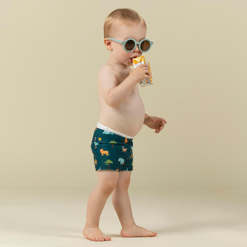 Badehose Boxer Baby/Kinder - Druckmotiv Savanne dunkelblau 