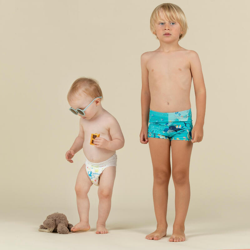 Badehose Boxer Baby/Kinder - Druckmotiv Aquamarin hellblau 