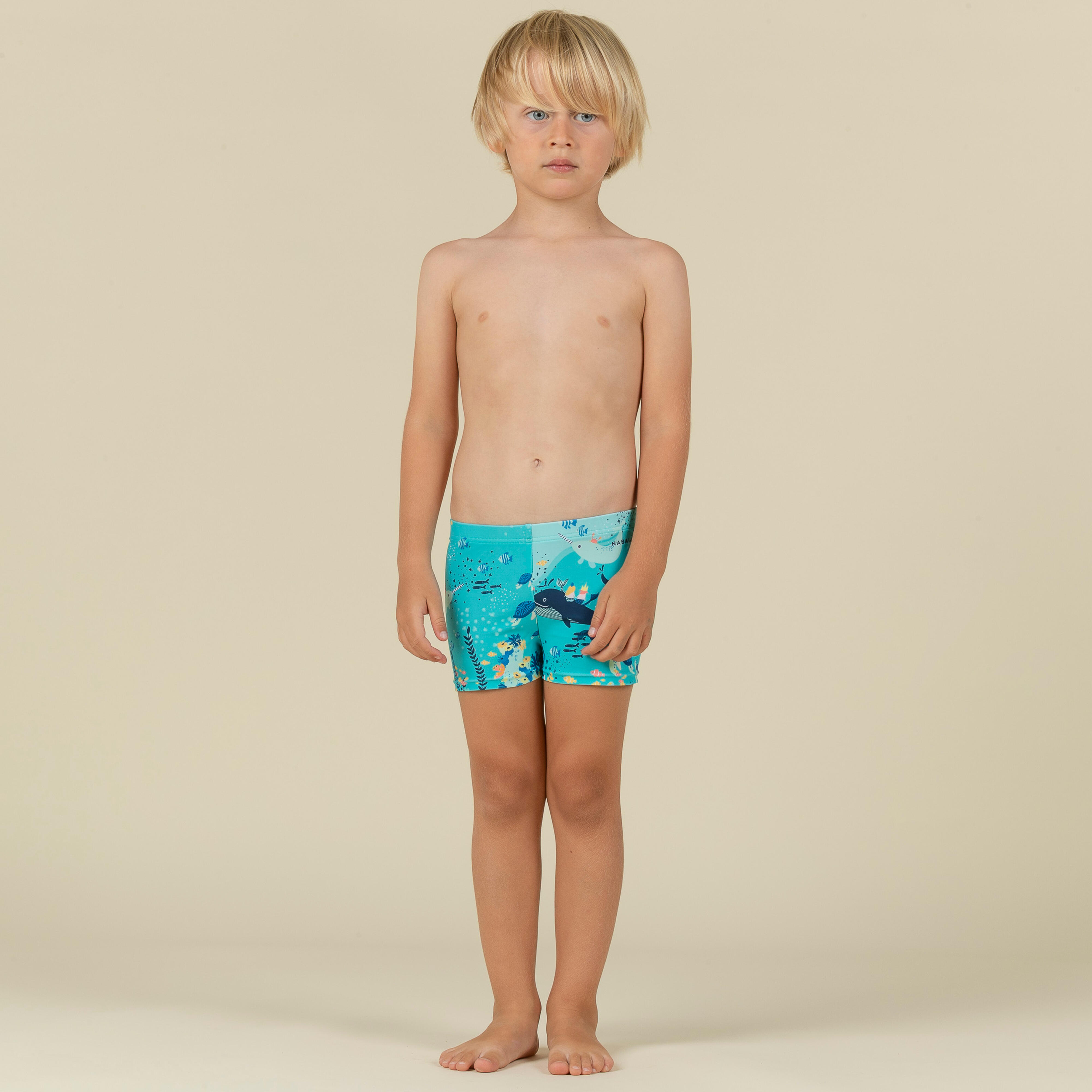 Boxer De Bain Bebe Enfant Bleu fonce Imprime Baleine NABAIJI Decathlon