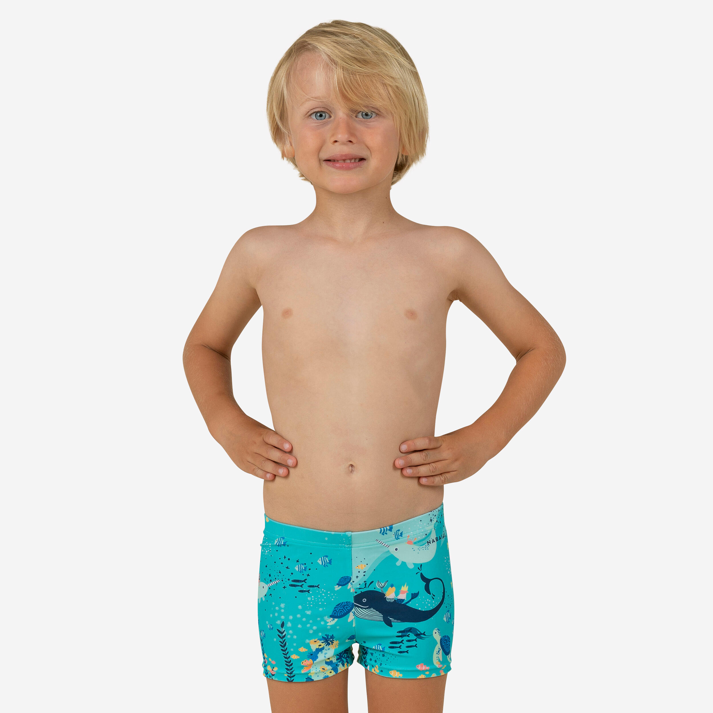 Nabaiji - Boxer De Bain Bébé / Enfant Bleu Clair Imprimé Aquamarine - Maillot De Bain - Natation - Bleu - 3 À 4 Ans - Decathlon
