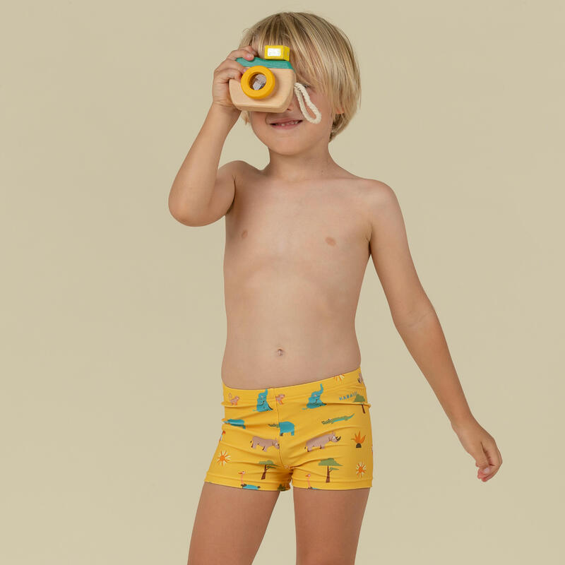 Zwemboxer voor peuters en kleuters geel met savanneprint