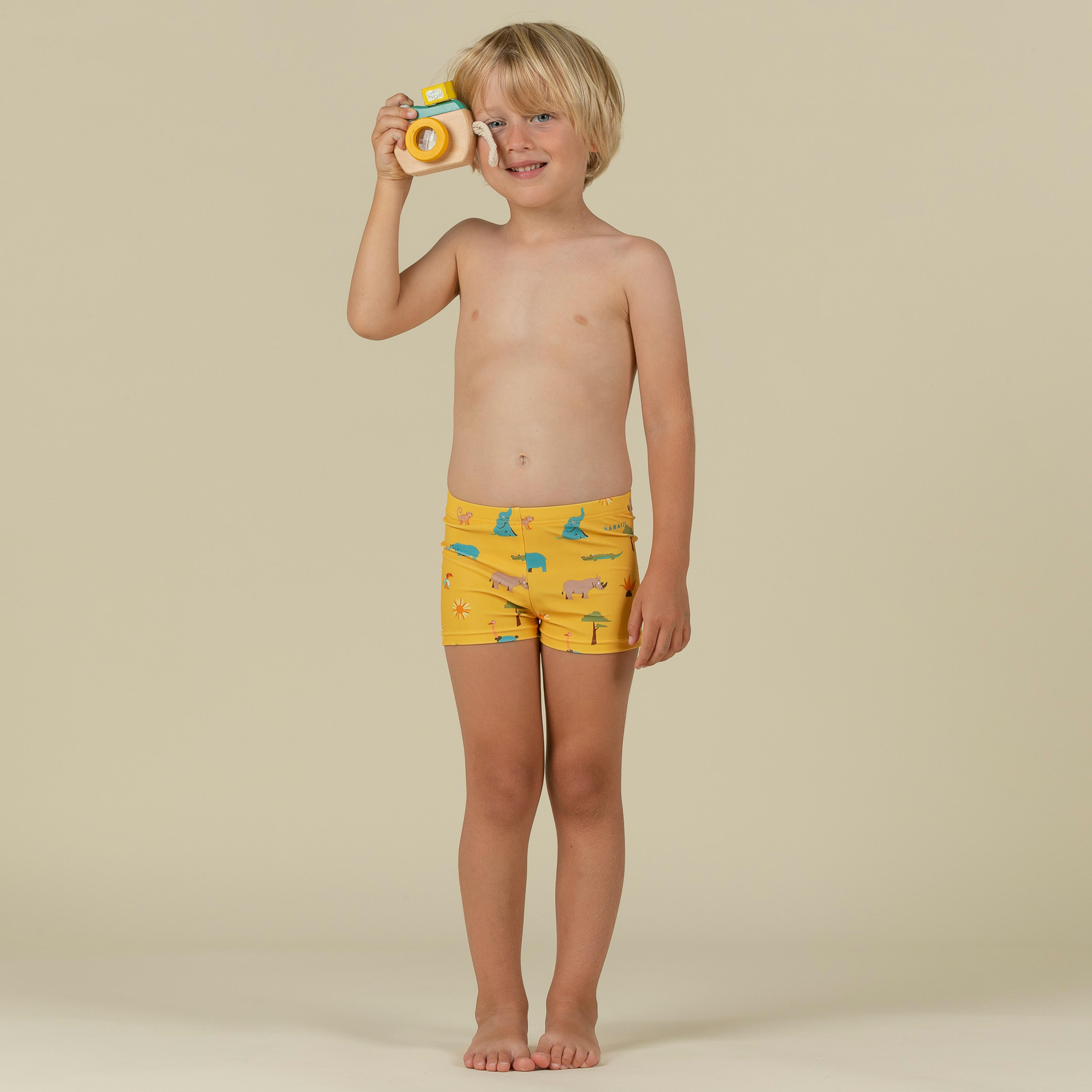 Nabaiji - Boxer De Bain Bébé / Enfant Jaune Imprimé Savane - Maillot De Bain - Natation - Jaune - 12mois - Decathlon