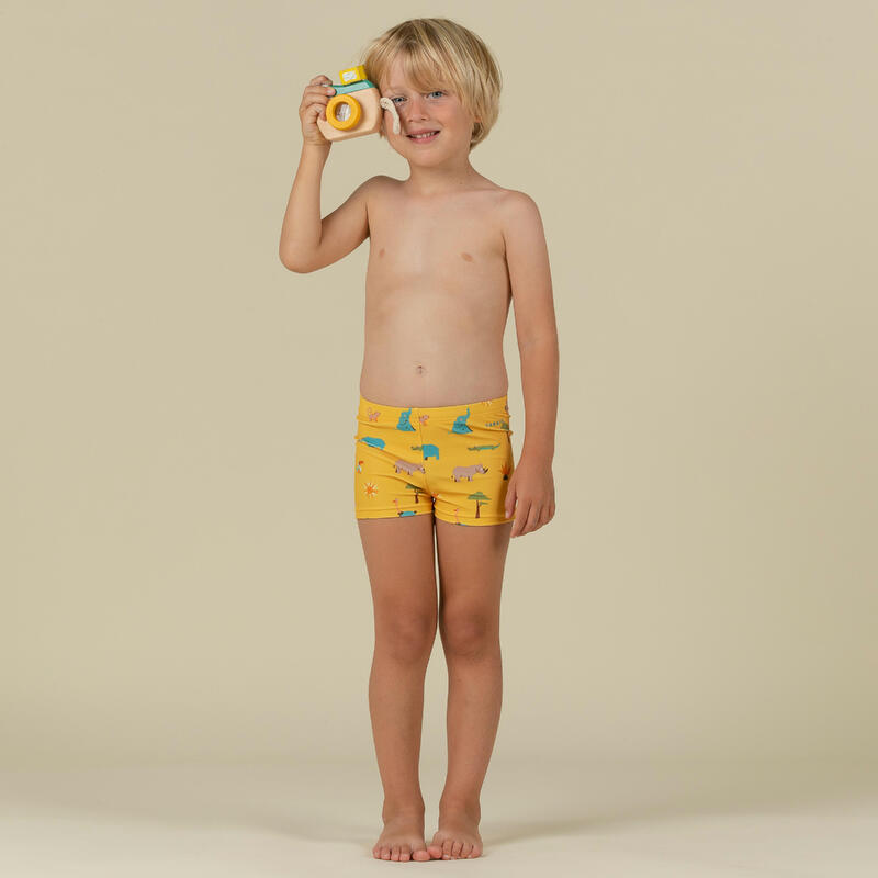 Zwemboxer voor peuters en kleuters geel met savanneprint