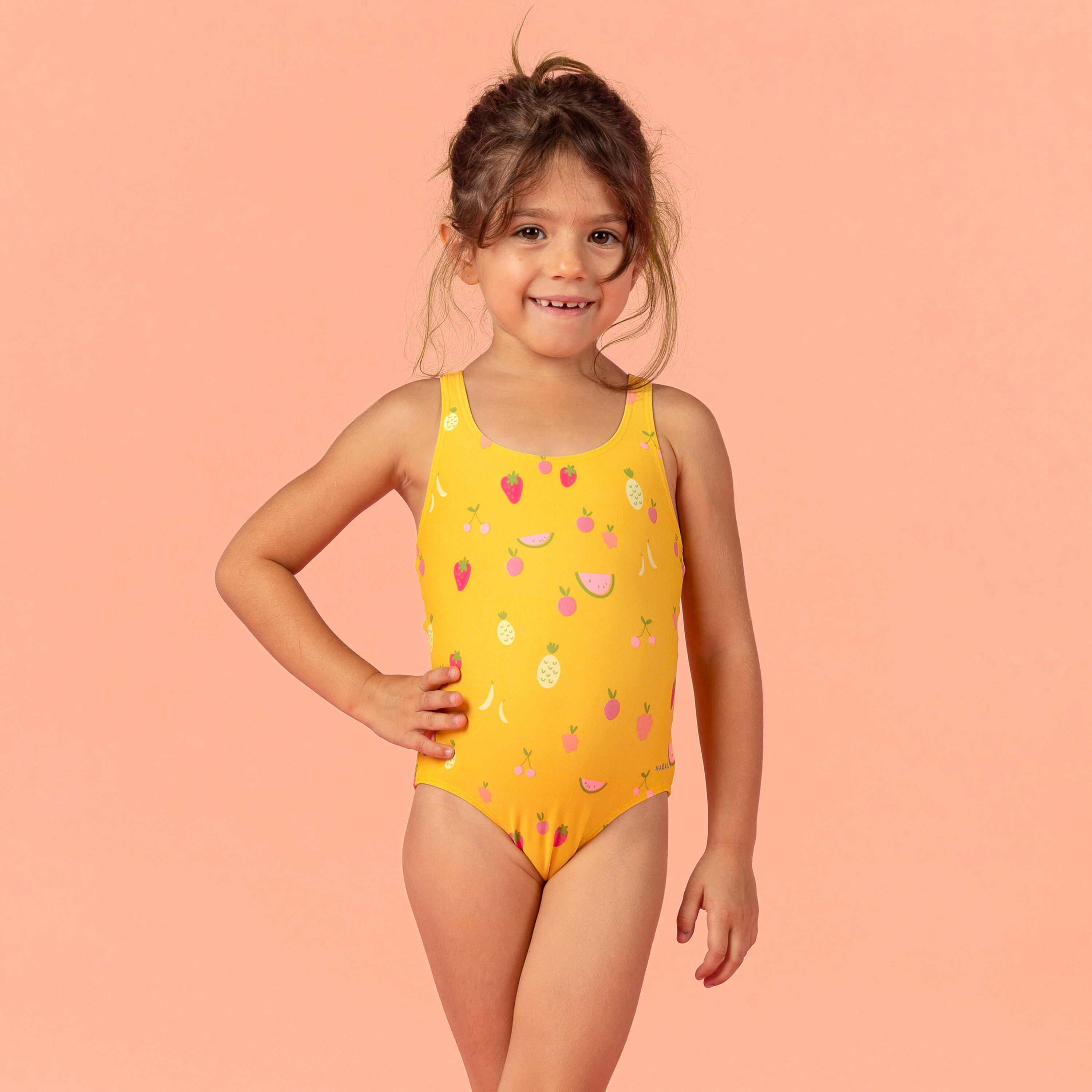 Baby Girls' One-Piece Swimsuit Yellow Fruit Print 1/6