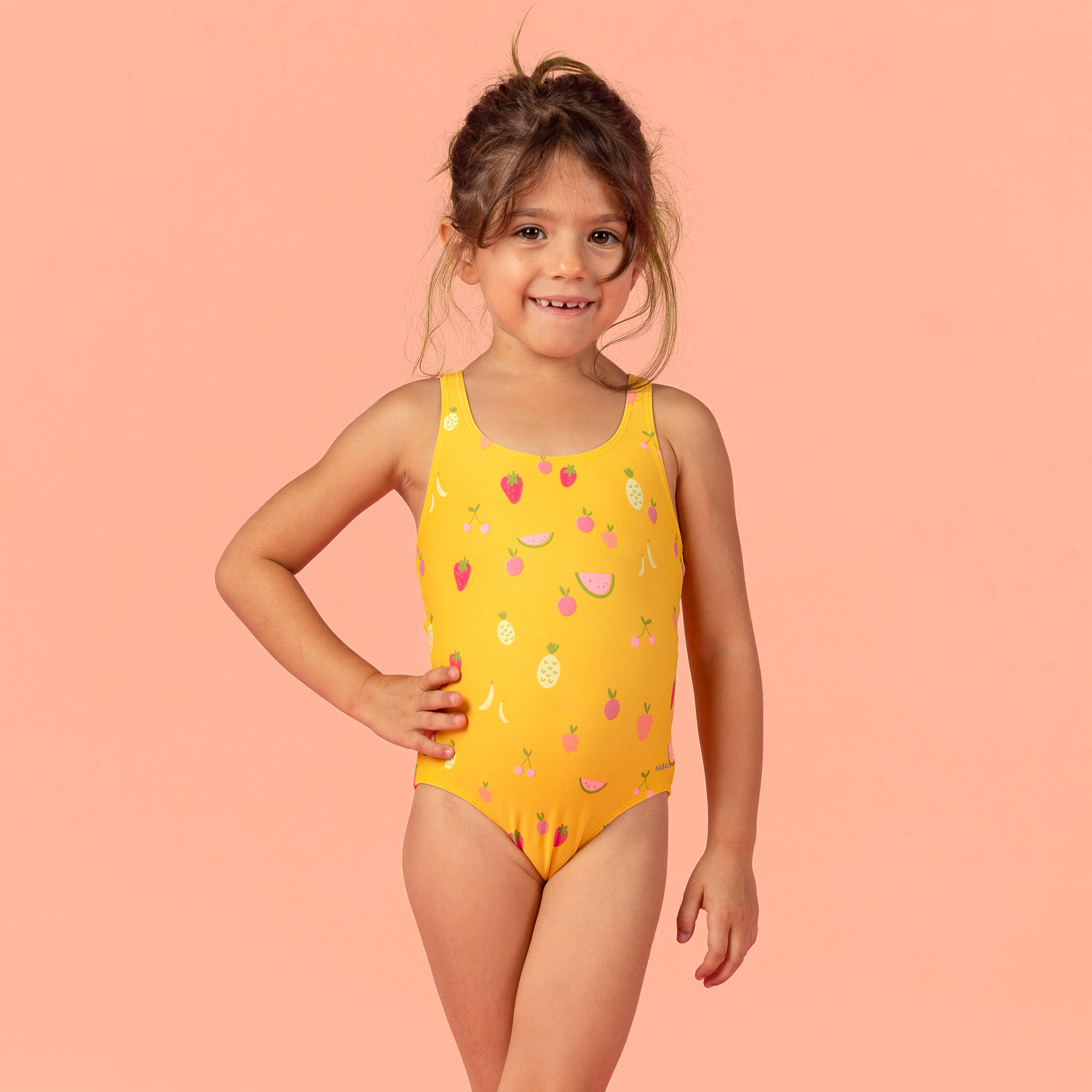 NABAIJI Baby Girls' One-Piece Swimsuit Yellow Fruit Print