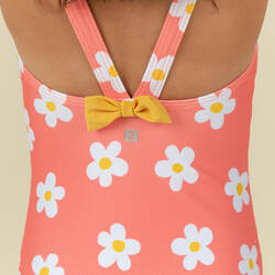 Baby Girls' 1-Piece Swimsuit waffle texture coral Flower print