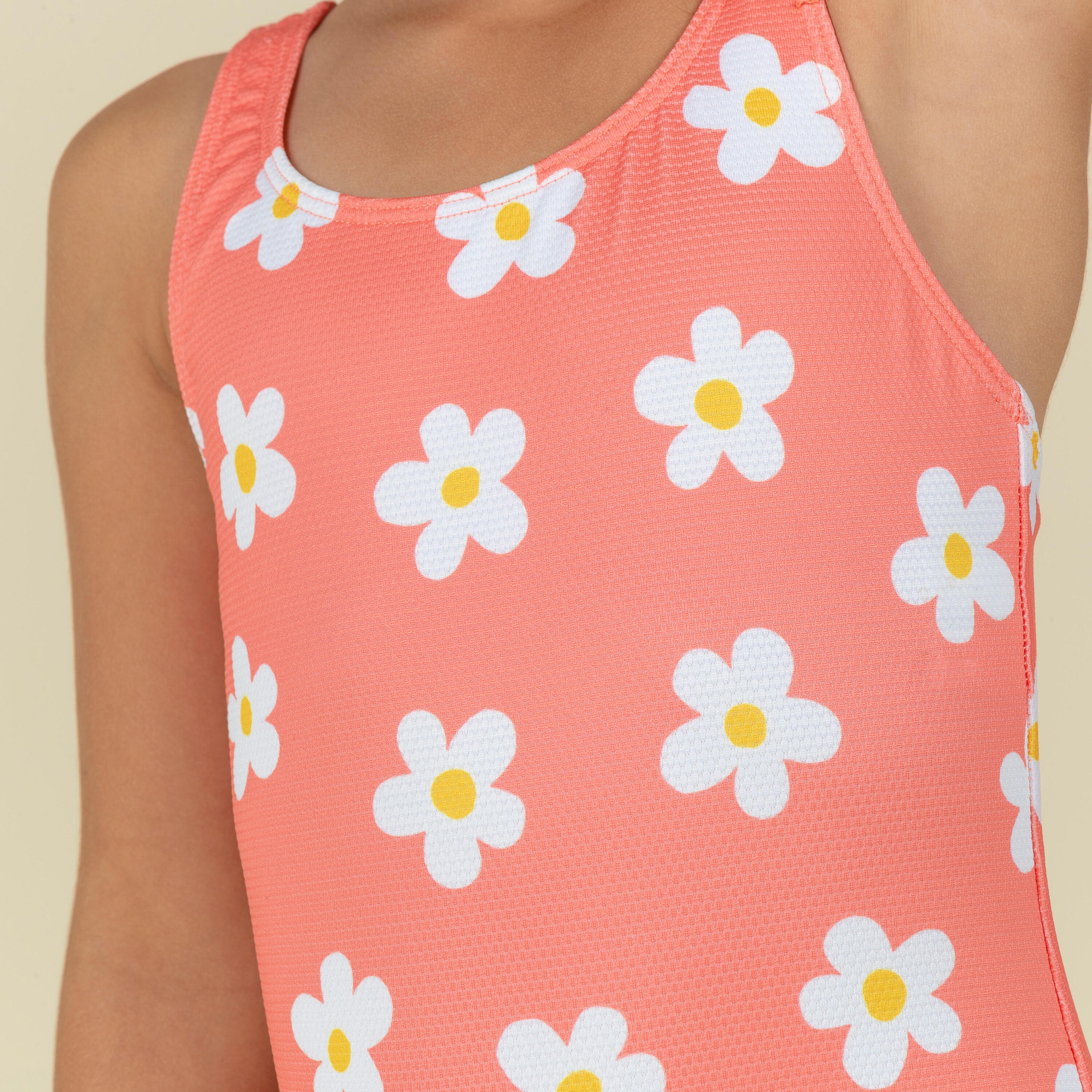 Baby Girls' 1-Piece Swimsuit waffle texture coral Flower print 10/12