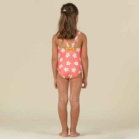 Baby Girls' 1-Piece Swimsuit waffle texture coral Flower print