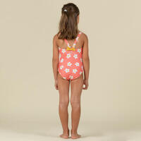 Koralni jednodelni kupaći kostim za devojčice sa printom cveća