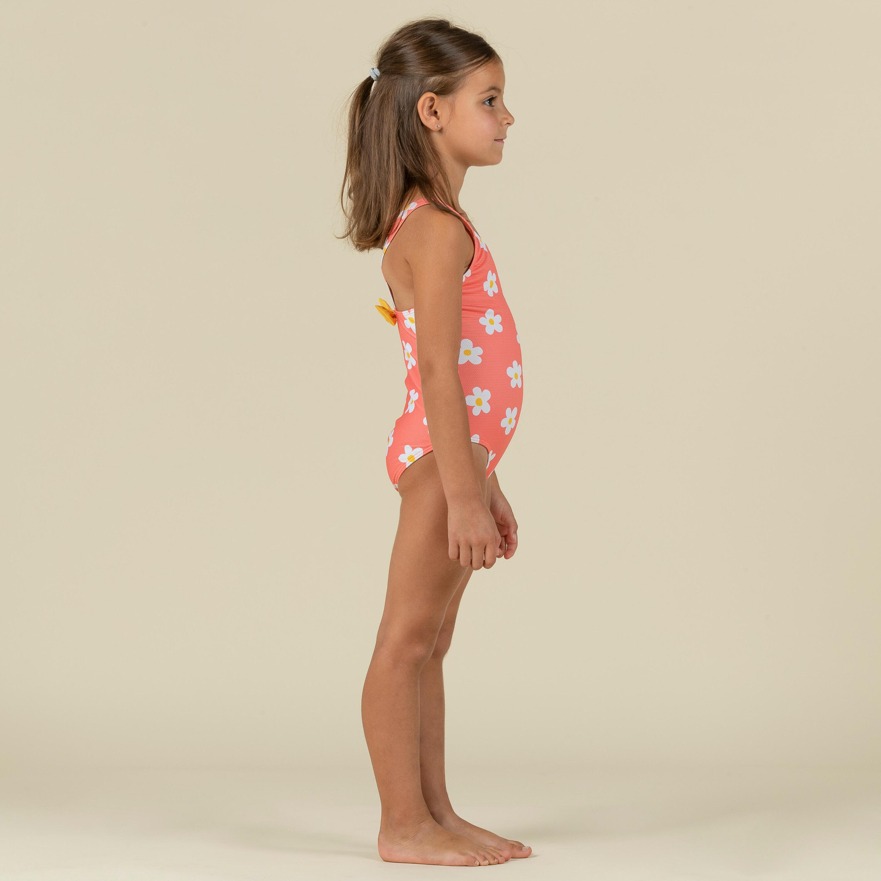 Baby Girls' 1-Piece Swimsuit waffle texture coral Flower print 3/12
