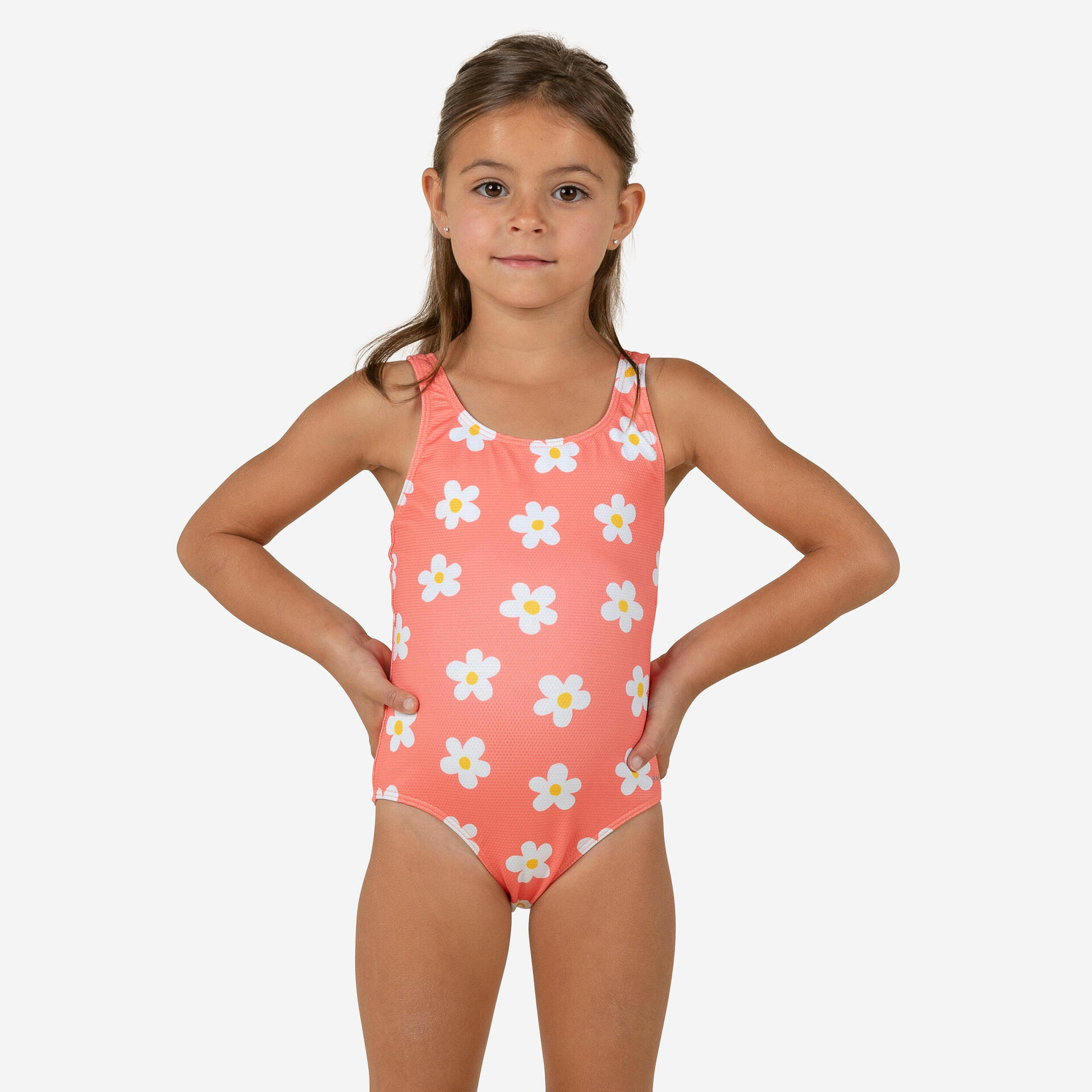 little girls 1 Baby Girls' 1-Piece Swimsuit waffle texture coral Flower print