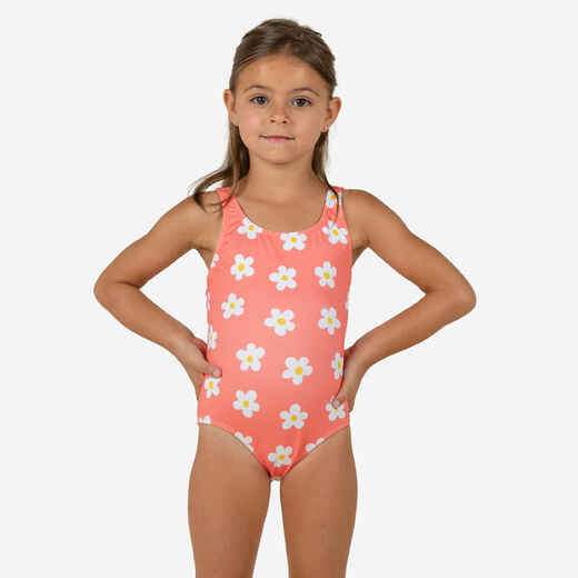 
      Jednodijelni kupaći kostim za djevojčice boja koralja s cvjetnim printom
  