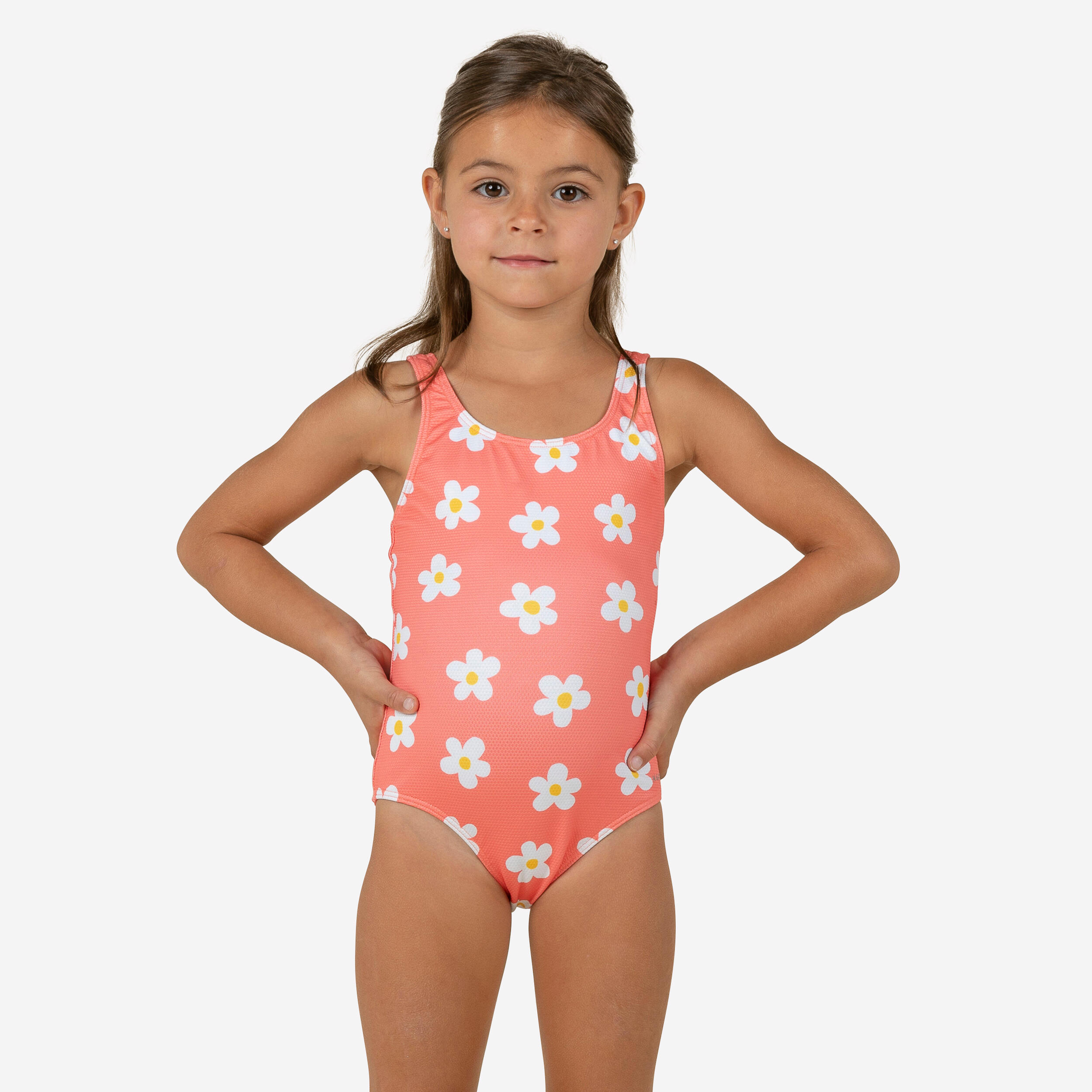 Baby Girls' 1-Piece Swimsuit waffle texture coral Flower print 1/12