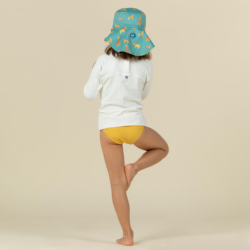 Chapeau anti UV réversible Bébé - corail et imprimés fleurs