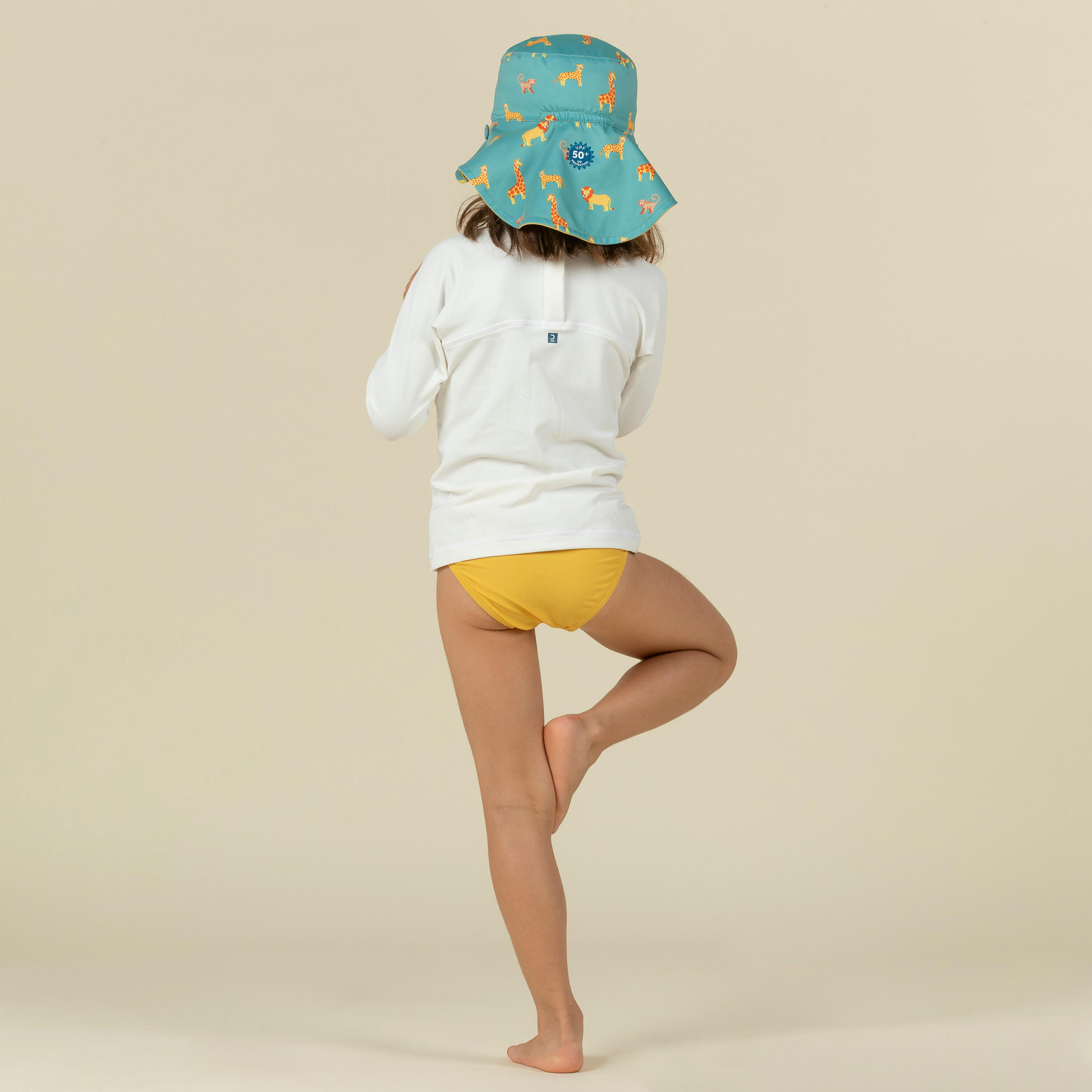 Baby Reversible UV-Protection Hat - Yellow and blue SAVANA print 2/8