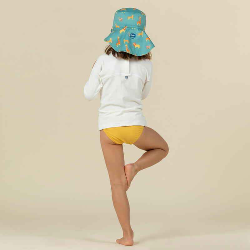 Baby Reversible UV-Protection Hat - Yellow and blue SAVANA print