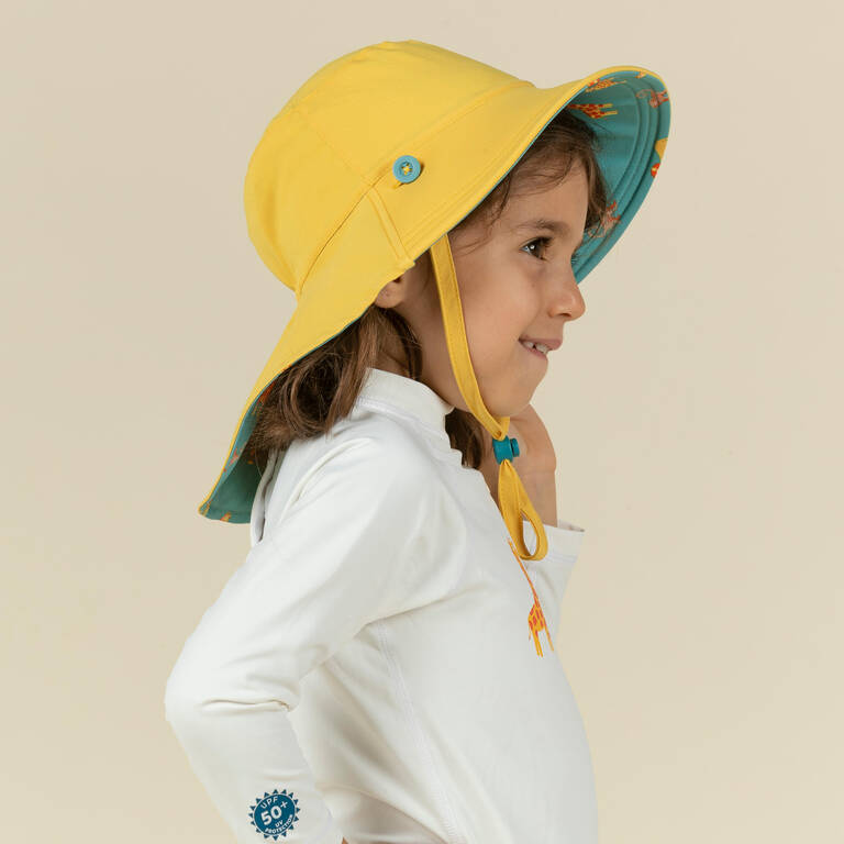 Baby Reversible UV-Protection Hat - Yellow and blue SAVANA print