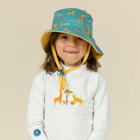 Baby Reversible UV-Protection Hat - Yellow and blue SAVANA print