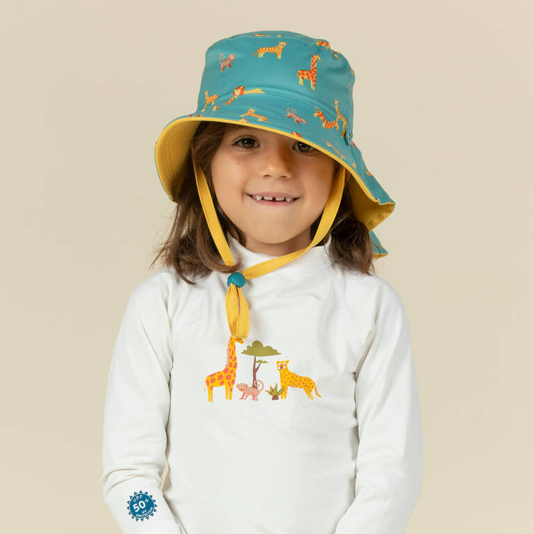 Baby UV-Protection Hat Reversible Yellow and Blue SAVANNAH Print