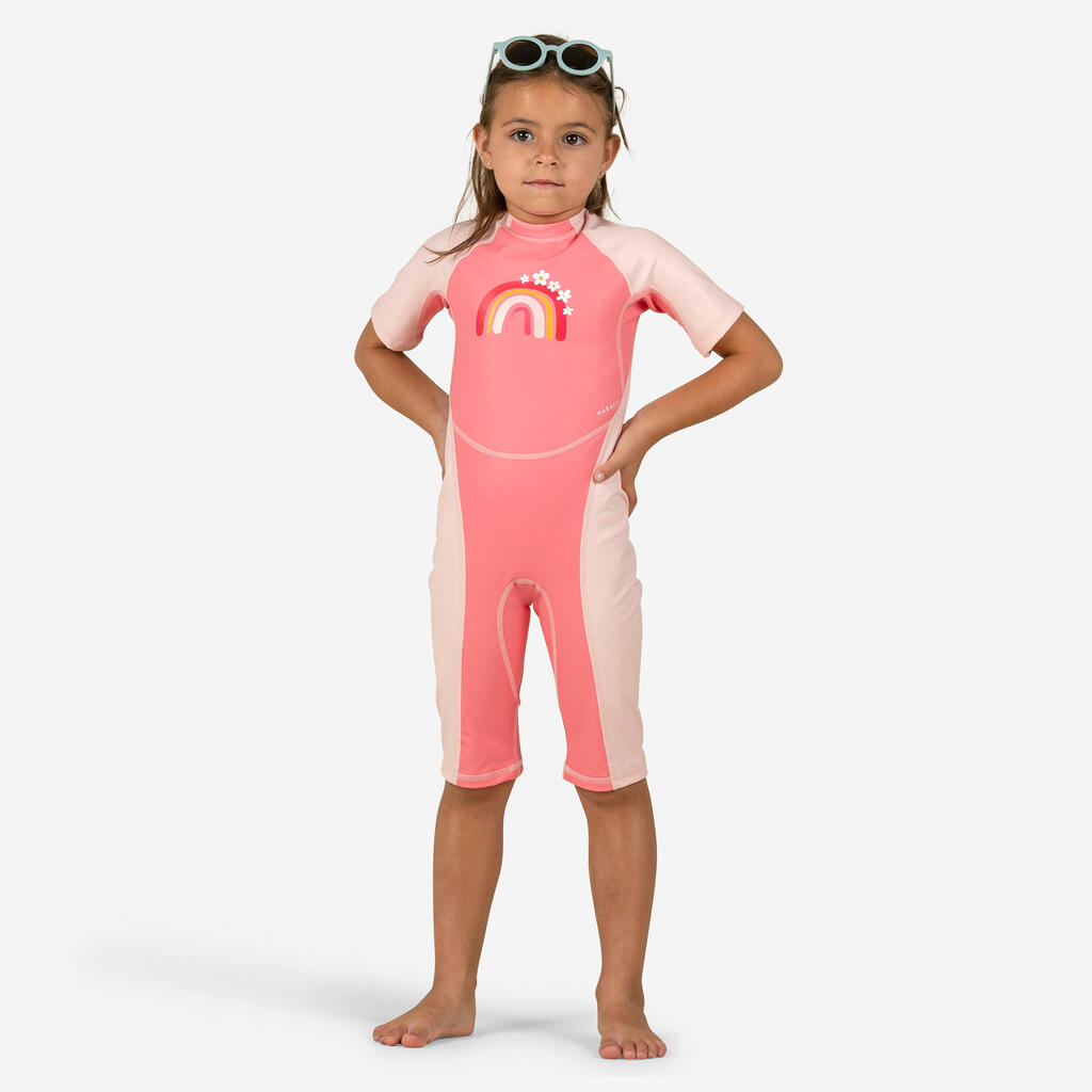 Bērnu UV aizsardzības hidrotērps “Kloupi”, rozā, ar varavīksnes apdruku