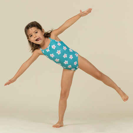 Baby Girls’ One-Piece Swimsuit Blue with Flower Print