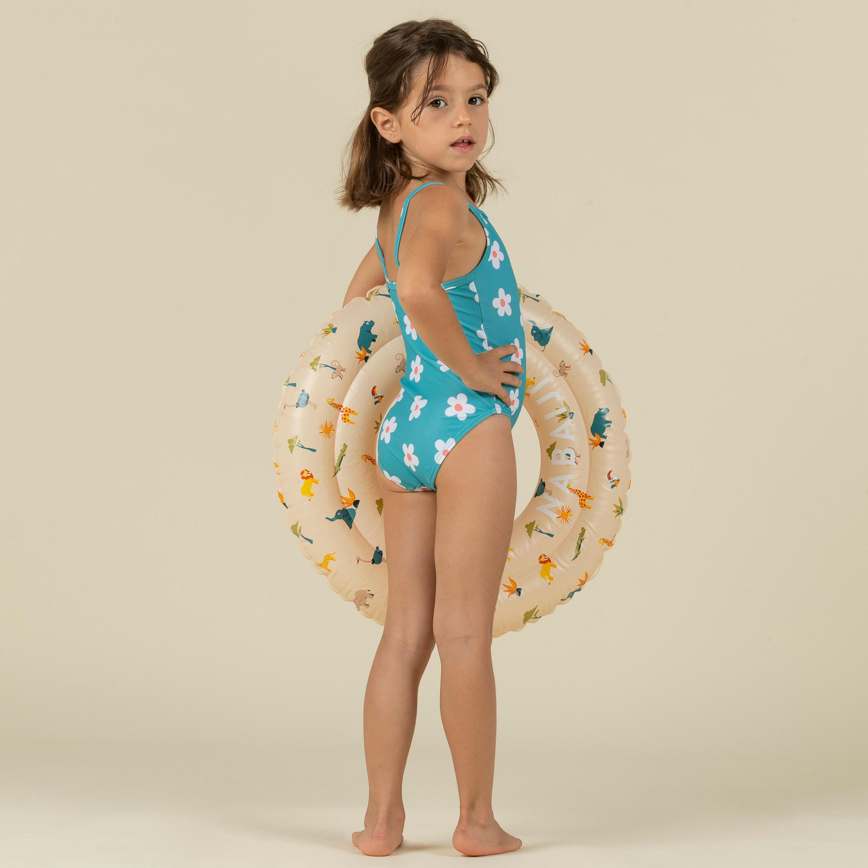Baby Girls' One-Piece Swimsuit Blue with Flower Print 4/11