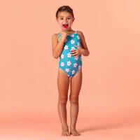Baby Girls’ One-Piece Swimsuit Blue with Flower Print
