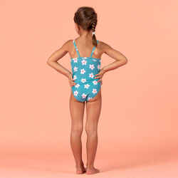 Baby Girls' One-Piece Swimsuit Blue with Flower Print