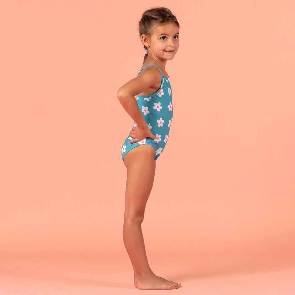 Maillot de bain bébé fille une pièce bleu avec imprimé fleurs