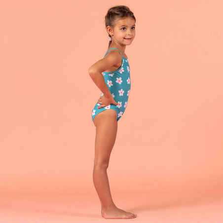 Baby Girls' One-Piece Swimsuit Blue with Flower Print