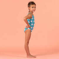 Baby Girls' One-Piece Swimsuit Blue with Flower Print