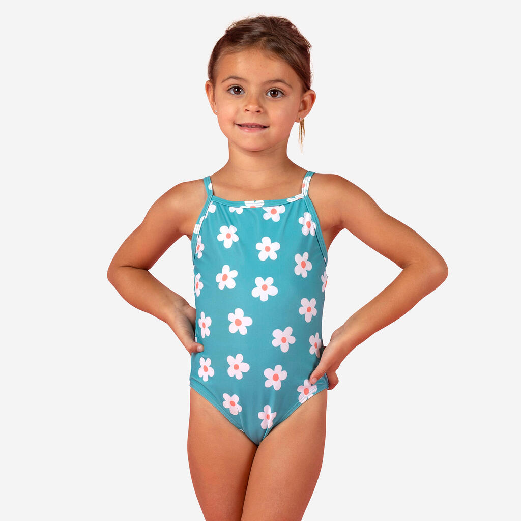 Maillot de bain bébé fille une pièce bleu avec imprimé fleurs