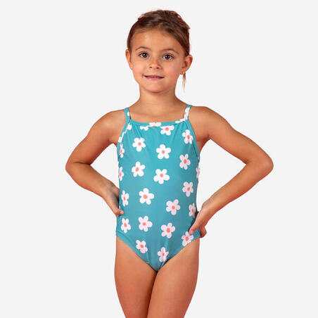 Plavi sa cvetnim printom jednodelni kupaći kostim za devojčice