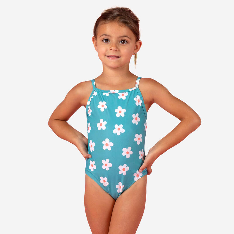 Badeanzug Baby Mädchen - Druckmotiv Blumen blau 
