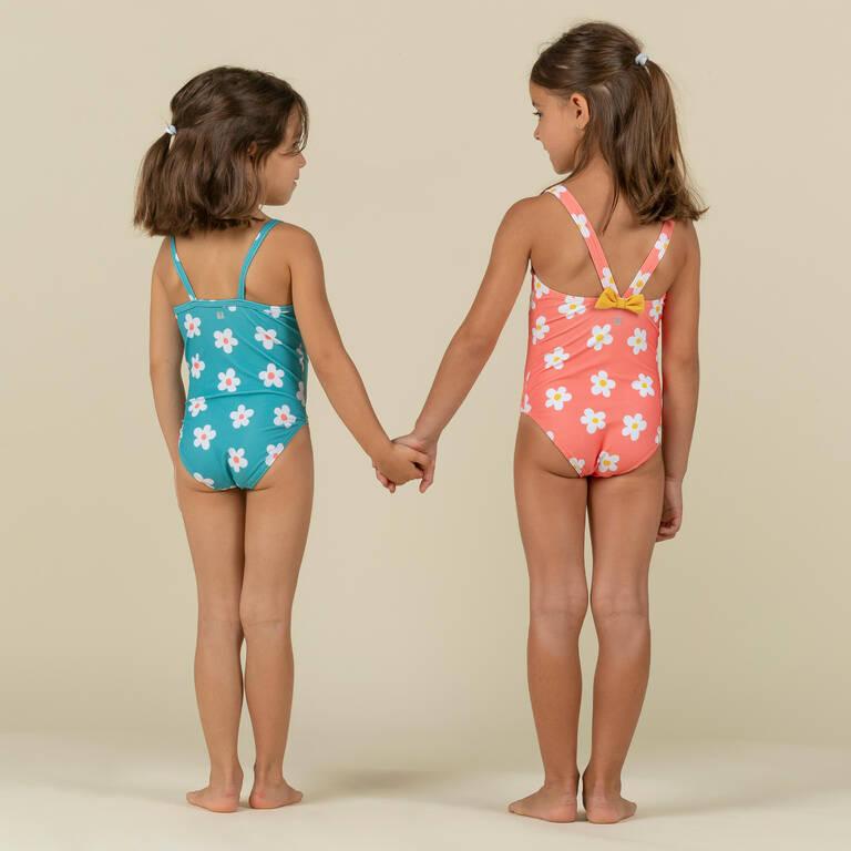 Baby Girls' 1-Piece Swimsuit waffle texture coral Flower print