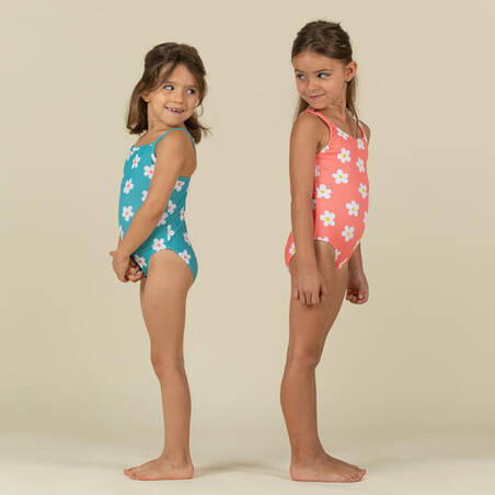 1-Piece Swimsuit Anak Perempuan Tekstur Waffle Motif Bunga Koral