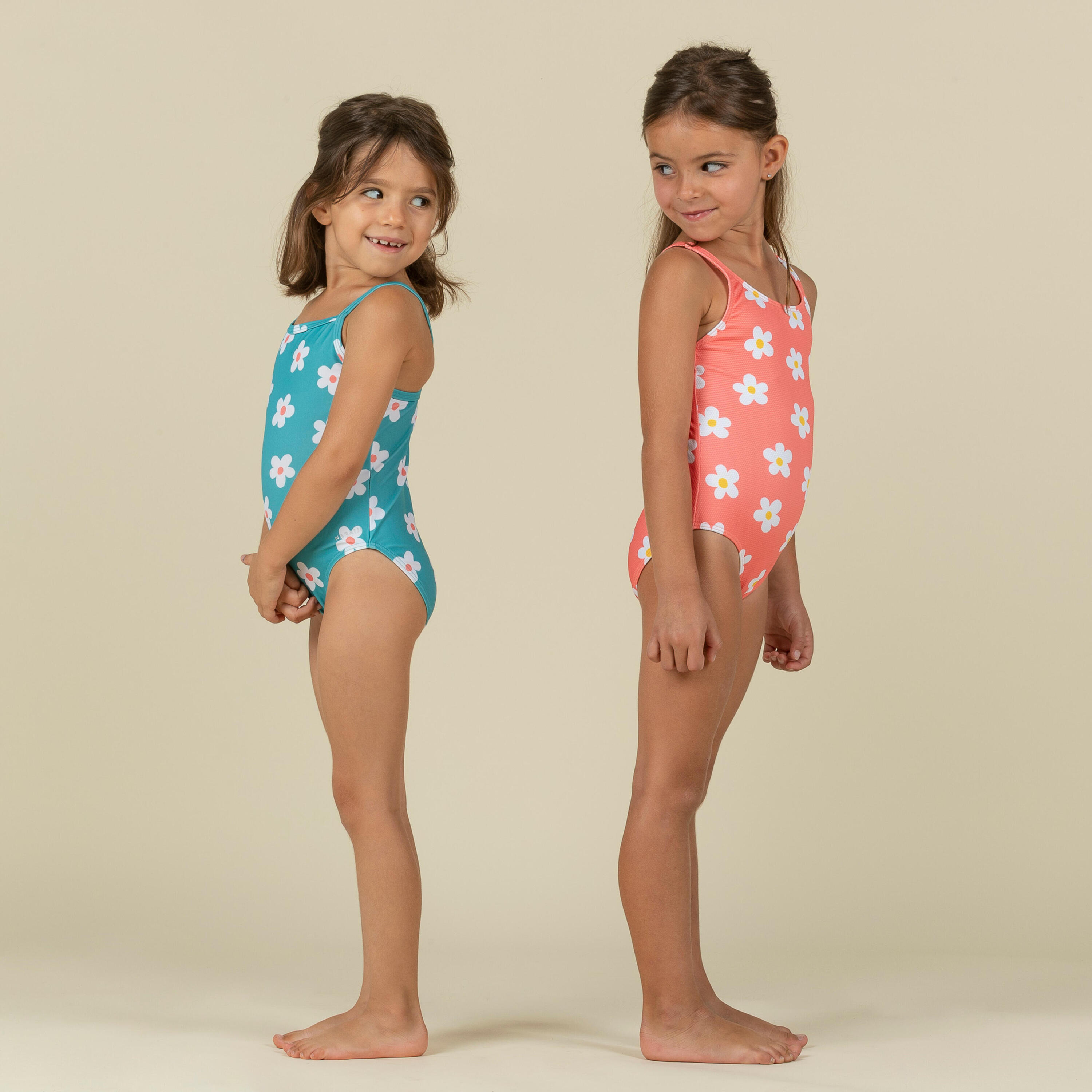 Baby Girls' 1-Piece Swimsuit waffle texture coral Flower print 8/12
