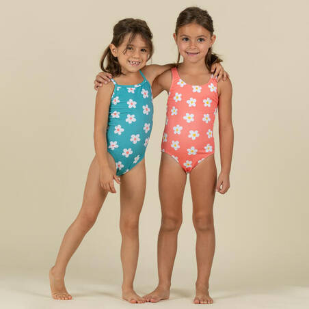 1-Piece Swimsuit Anak Perempuan Tekstur Waffle Motif Bunga Koral