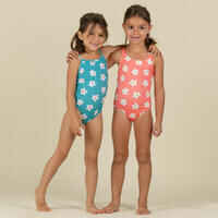 Baby Girls' One-Piece Swimsuit Blue with Flower Print